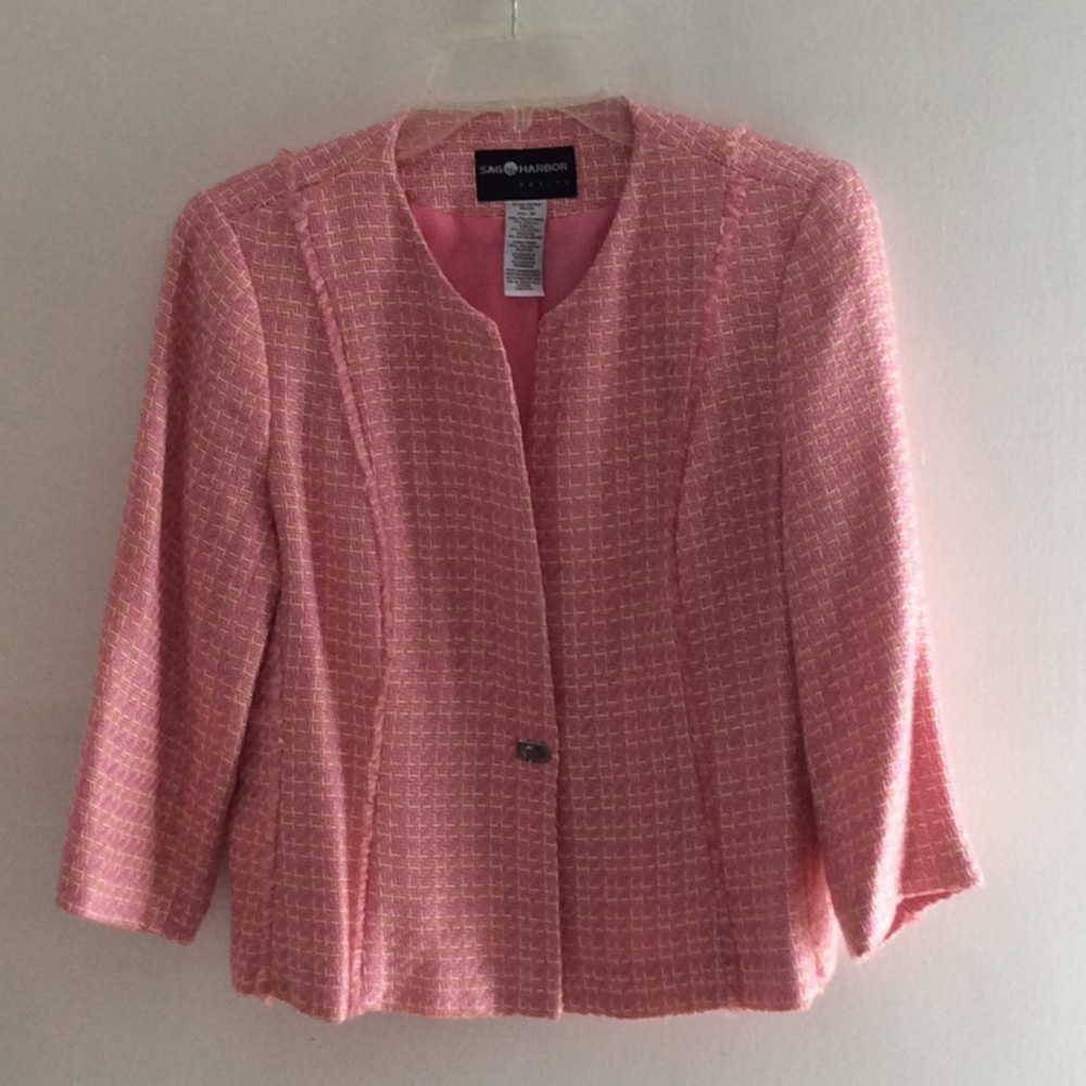 Sag Harbor pink and white tweed blazer